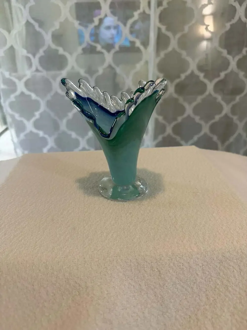 Vintage Murano (style) Sommerso Wave Crest Ruffled Art Glass Vase